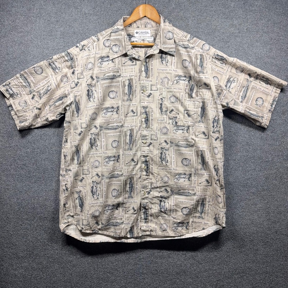 Columbia Shirt Mens XXL Fish Print Short Sleeve